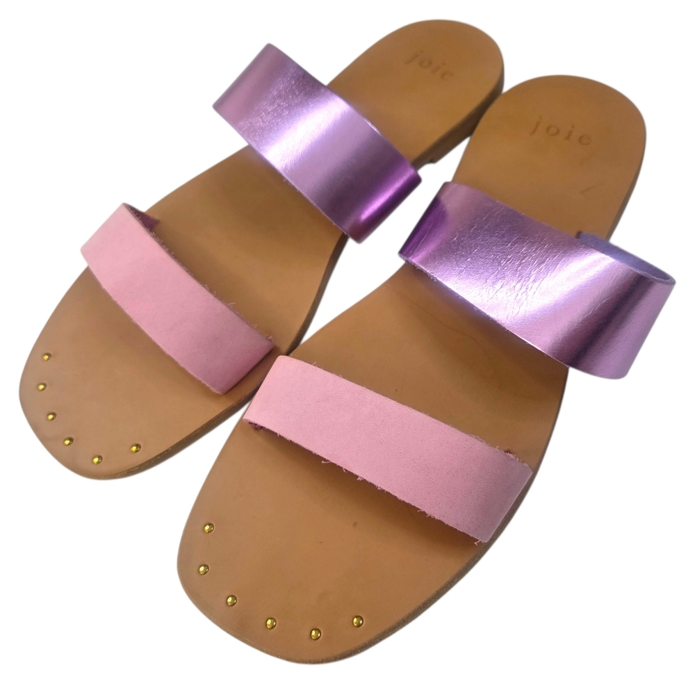 Joie Bannison Leather Sandals Slides Purple Pink Womens 39.5 Flats Quiet Luxury